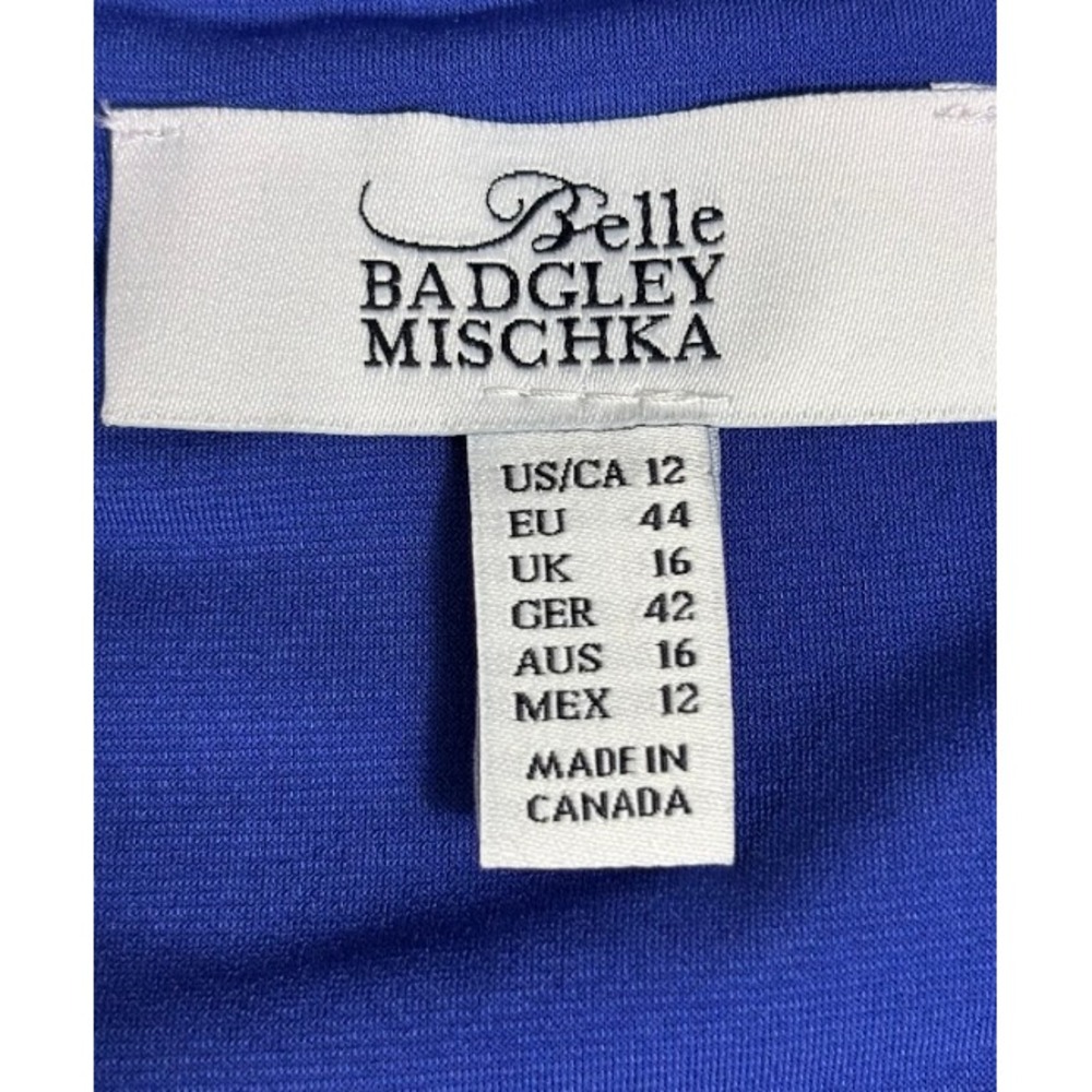 Belle Badgley Mischka Katia Dress Womens 12 Blue Lace Sheath Cocktail Party - Picture 7 of 11